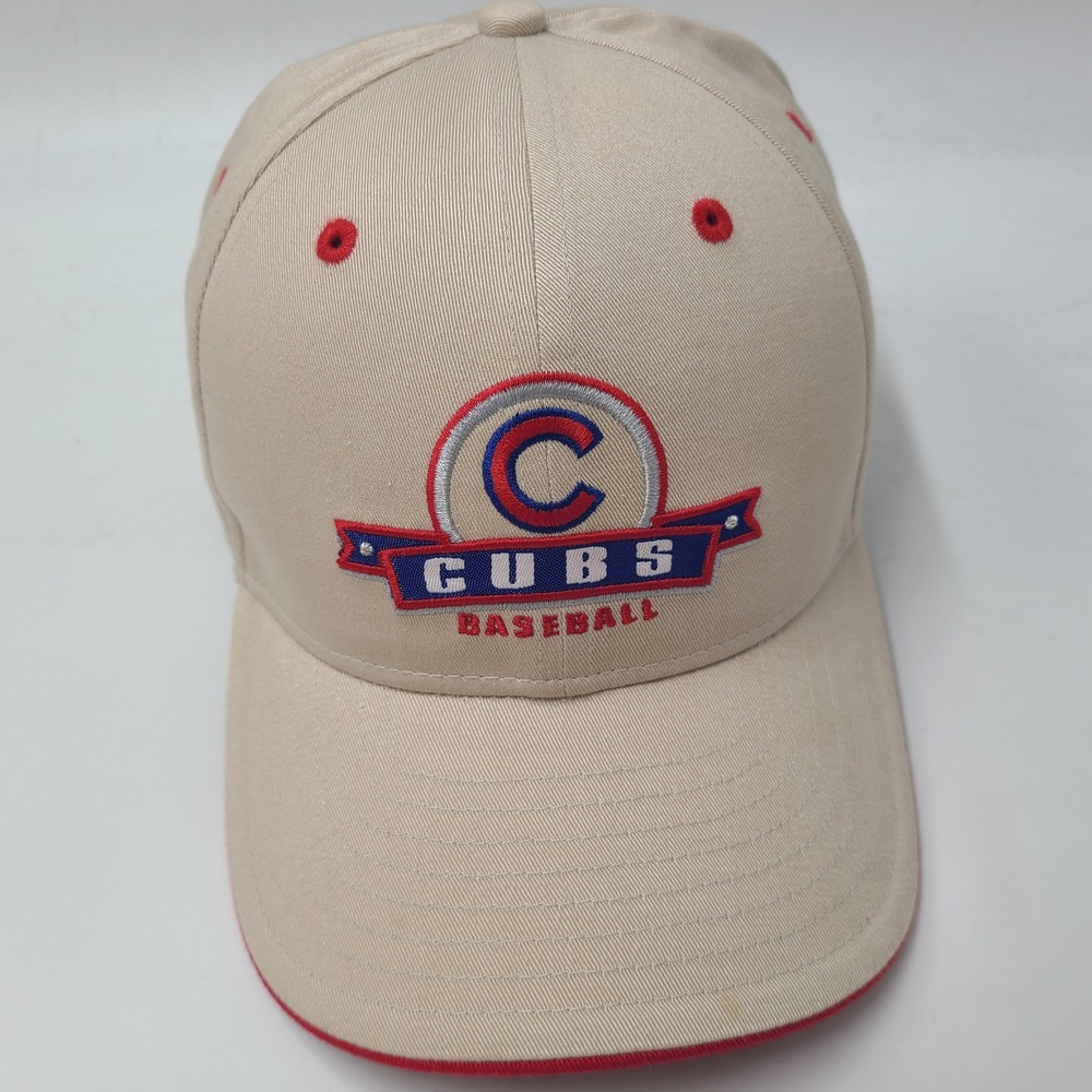 Vintage Chicago Cubs Hat Adjustable New Era Beige Red Blue MLB Baseball Logo Men